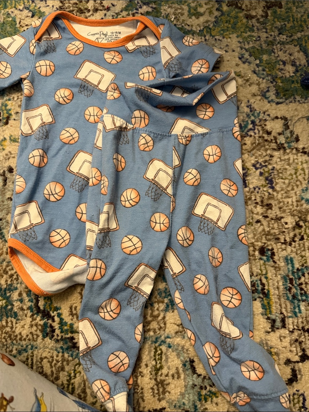 Blue Basketball Print Kids Matching Set - Bodysuit & Pants